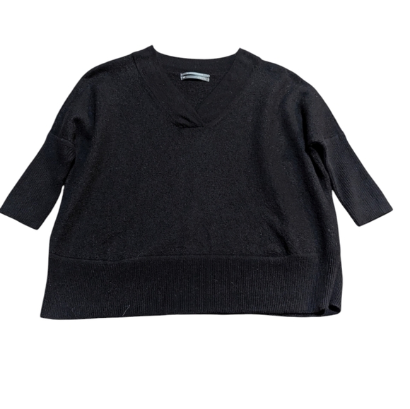 Anthropologie 100% Merino Wool Cropped Black Half Sleeve Sweater  Size XSP - Picture 1 of 6